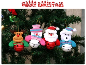 Christmas tree bells set featuring plush reindeer snowman santa and bear hanging ornaments
