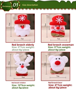 Detailed size chart showing dimensions for Christmas brooches with Santa and Bear icons