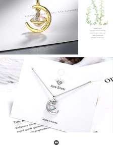 Macro detail of moon planet pendant necklace with zircon crystals in gold and silver finish