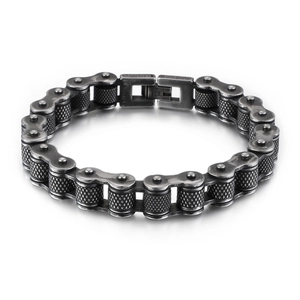 Industrial punk bicycle chain bracelet in antique silver finish with textured knurling