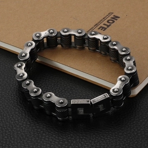 Punk style bicycle chain bracelet in antique silver finish for a bold industrial look