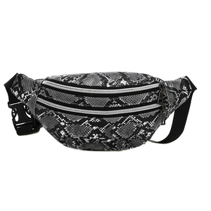 Chic snakeskin print waist bag for women with dual zippers and adjustable strap