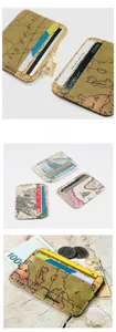 Close-up of slim map print card holder showing multiple slots and lychee texture