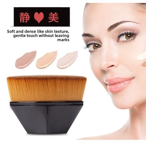 Close-up of soft dense bristles on the hexagonal foundation brush for seamless makeup finish