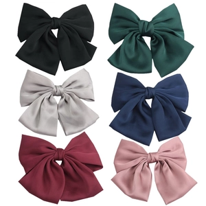 Large Bow Hair Clip Satin Fabric Double Layer French Vintage Elegant Hair Accessories For Women Girls Metal Spring Clip
