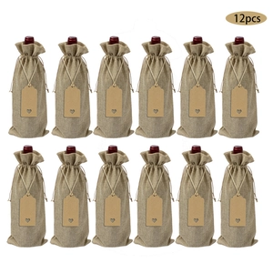 Wine Bottle Gift Bags Burlap Linen Jute Drawstring Cover For Wedding Party Christmas Celebration Rustic Natural Dustproof