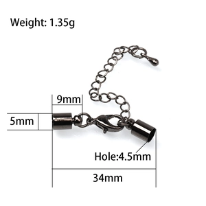 Detailed specs of lobster clasp with extension chain and 4.5mm inner diameter end caps