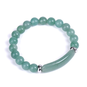 8mm green aventurine natural stone bracelet with stainless steel spacer beads and bar