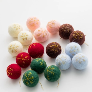 Colorful wool felt Christmas ball ornaments with gold snowflake embroidery for tree decor