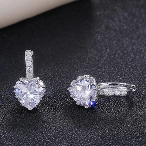 Sparkling silver heart pendant earrings with cubic zirconia and micro-pave accents
