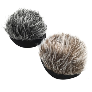 Retro brimless docker cap with synthetic hair detail in grey and light brown tones