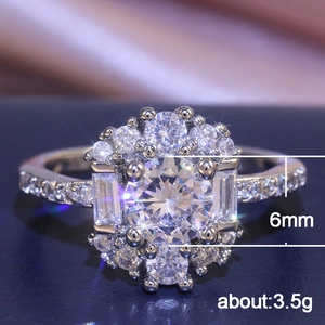 Luxurious claw-set cubic zirconia ring with cluster floral design and 6mm center stone