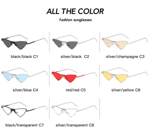 Grid view showcasing 8 different color options for trendy cat eye triangle sunglasses