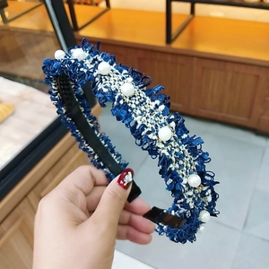 Blauer gewebter Haarreif mit Perlen für Damen, modisches koreanisches Haaraccessoire