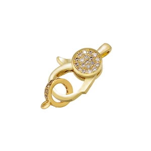 Macro view of 18K gold-plated lobster clasp with micro-set zircon stones for DIY jewelry