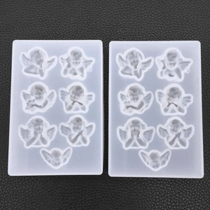 Détail du moule en silicone avec 7 motifs d'anges en relief pour créations DIY