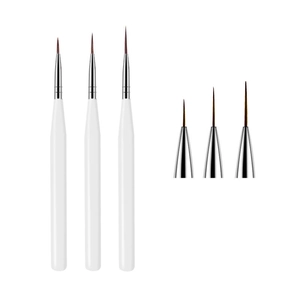 Nail art brush set with 3 liners, white handles and silver ferrules for fine line detailing