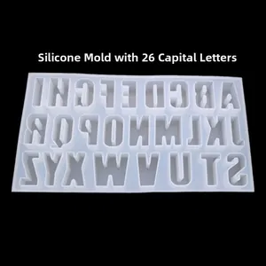 Macro view of mirror finish 26 uppercase alphabet silicone mold for resin casting