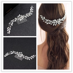 Elegant Bridal Hair Comb With Navette Glass Rhinestones And Alloy Leaf Vine Design For Wedding Party Prom Headpiece