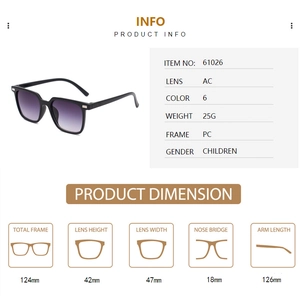 Detailed size specifications for vintage square frame kids sunglasses with AC lenses