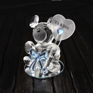 Cute crystal teddy bear figurine with blue heart and It's a boy text for baby showers