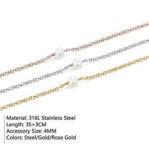 Colliers en acier inoxydable 316L tricolores or, acier et or rose avec perles