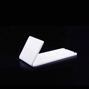 L-shaped white acrylic necklace display stand with card slots for jewelry storage
