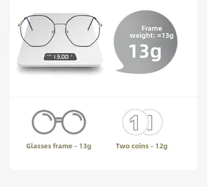 Macro display showing lightweight geometric metal glasses frame weighing only 13 grams