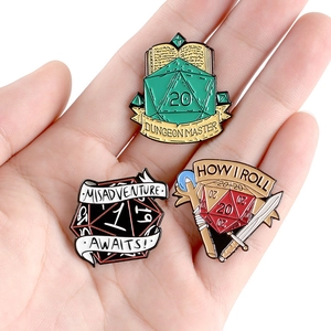 Three-piece D20 dice enamel pin set for Dungeons and Dragons fans and TRPG players