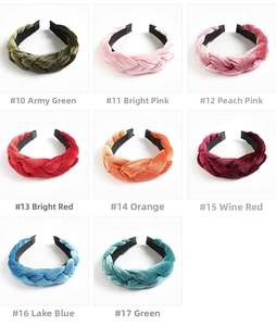 Detailed grid view of assorted colorful braided velvet headbands with non-slip lining