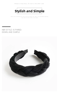 Detail of black velvet braided headband with chunky thick padded design for women