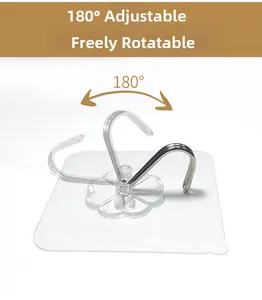 Detailed view of clear adhesive hook with 180-degree rotating metal hook mechanism