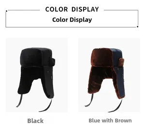 Detailed comparison of black and navy blue windproof winter trapper hats with thick faux fur