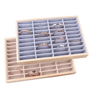 Bracelet Bangle Display Tray Wooden Frame Velvet Lining Multi Slot Jewelry Showcase Organizer For Bangles Elegant