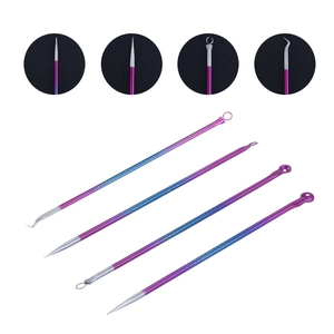 4-piece colorful stainless steel blackhead remover set with purple gradient finish