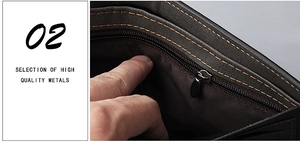 Detail showing the inner metal zipper compartment of the vintage leather wallet for men