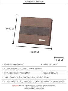 Detaillierte Spezifikationen und Maße der klassischen PU-Leder Herrenbrieftasche