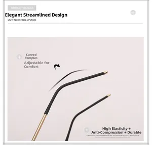 Detail of round metal glasses frame featuring flexible gold wire hinges and black temples