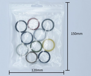 Macro detail of multi-colored silicone rings in a 120x150mm frosted zipper packaging bag