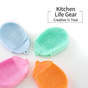 Multifunctional Silicone Cleaning Brush Soft TPE Scrubber Pad For Dishwashing Fruit Washing And Bathing With Hanging Hole