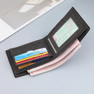 Vintage leather men's multi-slot wallet with a clear ID window and billfold compartment