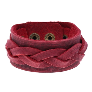 Men's vintage red braided leather bracelet with high-quality texture and metal clasp