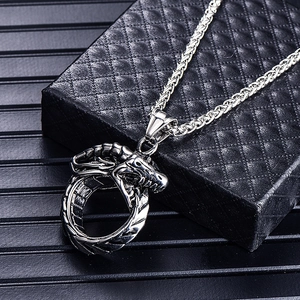 Ouroboros Anhänger Halskette aus Titanstahl mit detailreicher Drachenkopf Gravur