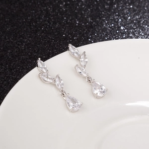Orecchini pendenti in zircone argento per banchetti nuziali e set di gioielli sposa