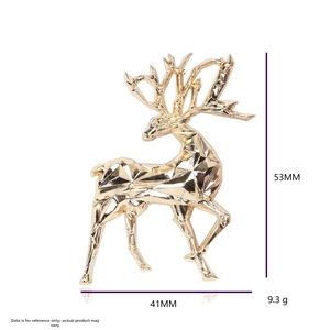 Detail view of golden geometric deer brooch showing 53mm height and 41mm width dimensions