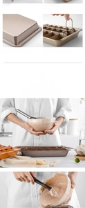 Close-up of champagne gold non-stick brownie pan with removable grid and sturdy handles