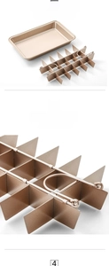Macro view of champagne gold non-stick brownie pan with removable grid divider and handle