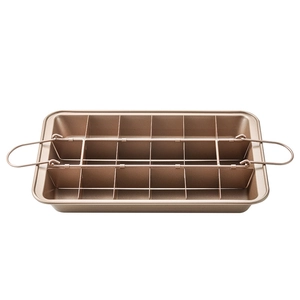 Non-stick brownie pan with removable divider and handles in bronze carbon steel finish