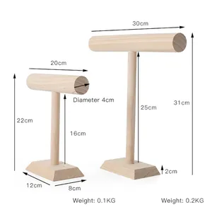 Dual T-bar solid wood display stands for bracelets and jewelry on white background