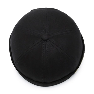 Classic black cotton miki hat with brimless design and yellow side embroidery